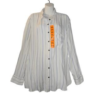Jach's Girlfriend Womens XXL Button Up Shirt Striped White Blue Flowy Career NWT